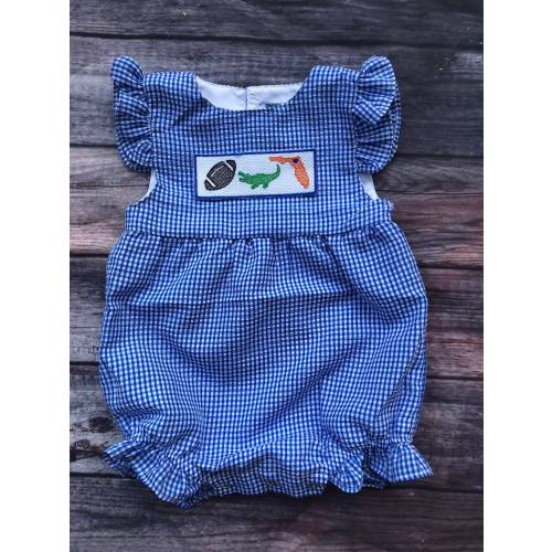 Baby Girl Blue Seersucker Bubble