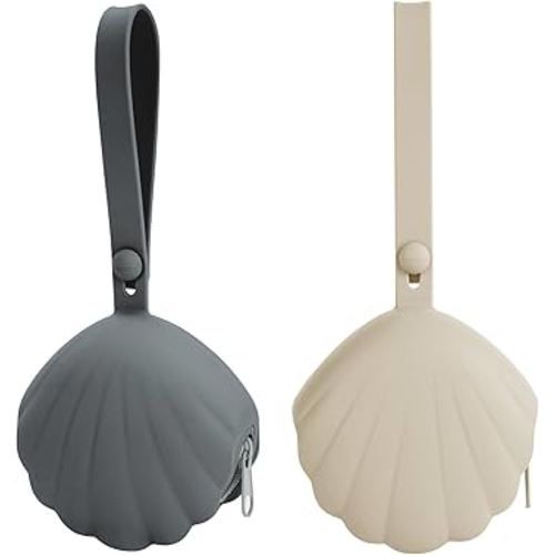 Silicone Pacifier Holder Case, Portable Leakproof Design Baby Pacifier Storage Case, BPA-Free, Easy Clean, 2 Pack (Shifting Sand+Dark Grey)