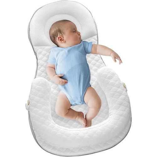 Baby Nests Baby Lounger Newborn Snuggle Nest Sleeping Bassinet for Baby 0-12M, Breathable Portable Co Sleeping Bed Adjustable Infant Soft Cotton Loungers for Travel Portable Infant Bed