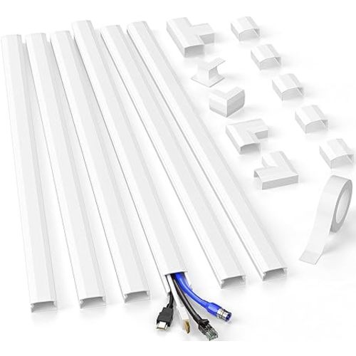 Delamu Cord Hider, 94.5in Cord Covers for Wires on Wall, Large Cable Hider Wire Covers for Cords, Wire Hiders for TV on Wall, Easy Set up Cable Cover Cable Management Kit, 6X W1.18 H0.67in, White - 1.18in W x 0.67in H x 94.5in L