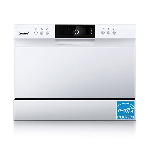COMFEE’ Countertop Dishwasher, Portable Dishwasher with 6 Place Settings, Compact Dishwasher with 8 Washing Programs, Speed, Baby-Care, ECO& Glass, Mini Dishwasher for Dorm, RV& Apartment, White