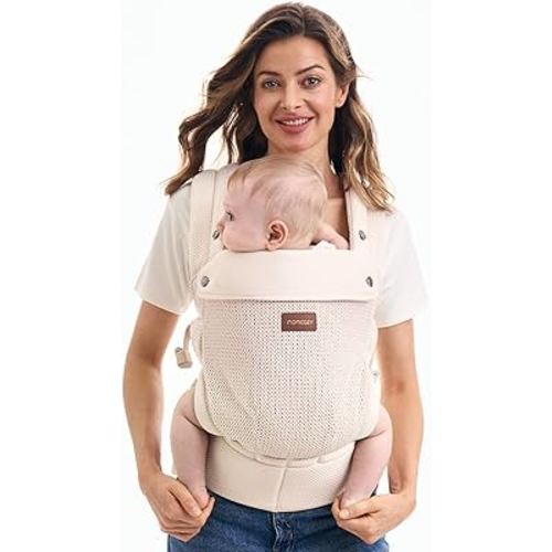 Momcozy Breathable Baby Carrier - 7 to 45 lbs - for Moms&Dads, Ergonomic Baby Toddler Carrier, Air Mesh-Apricot