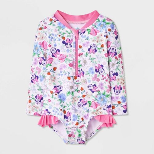 Baby Girls' Floral Minnie One Piece Rash Guard - Pink 9M