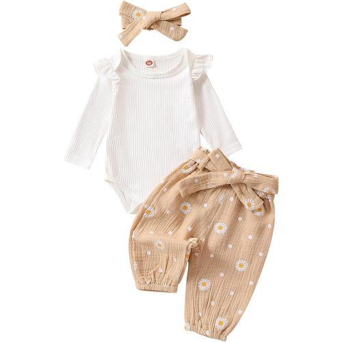 Kaipiclos Newborn Infant Girl Clothes Rib Knit Romper Daisy Print Pants Headband Baby Clothes for Girls 0 3 6 12 18 24 Months