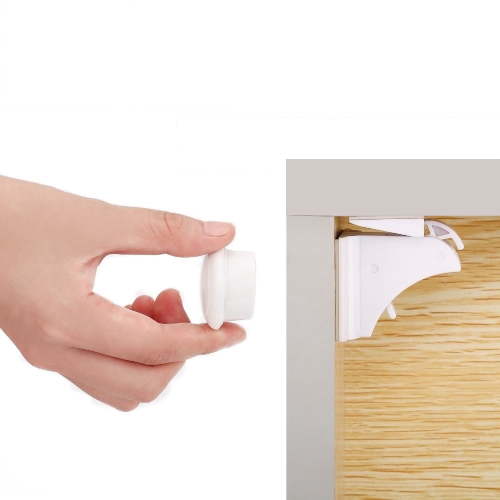DOMILE No Drill Strong Magnet Key Adhesive Childrens Kitchen Safety Cabinet Lock with 20 Locks and 3 Keys for Babyproofing, White, 48 Piece