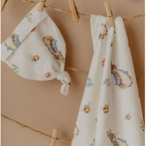 Peter Rabbit Baby Blanket and Hat Newborn Set, Cotton Hat and Blanket, Rabbit Baby Gift Blanket, Newborn Gift
