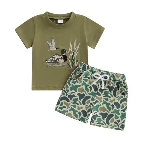 Kaipiclos Baby Boys Clothes Toddler Summer Outfits Short Sleeve Duck Print Pocket T-Shirt Tops and Shorts Farm Baby Clothes
