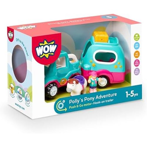 Wow Toys Polly’s Pony Adventure – Friction Powered Toy Car with Horse Trailer, Rider & Pony Figures | No Batteries, Durable Toddler Toy for Ages 1–5