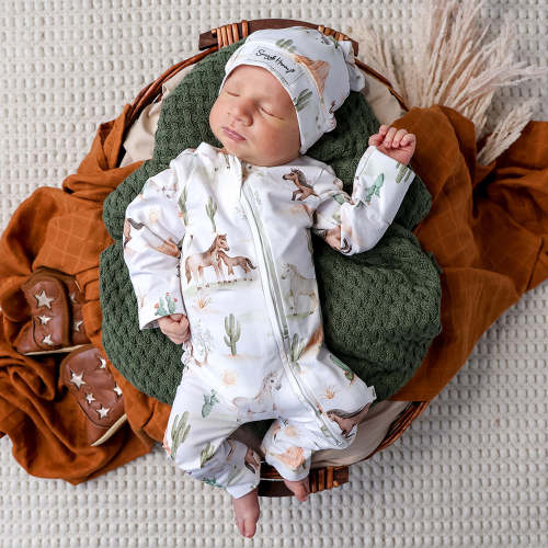 Wild Horses Organic Baby Snugglesuit Convertible Romper | Snuggle Hunny