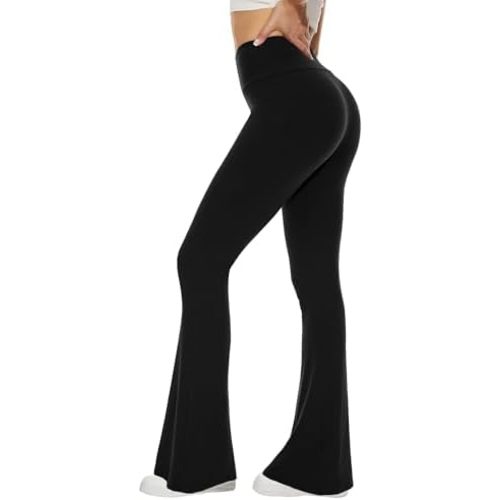 Sundwudu Black Flare Yoga Pants for Women - Soft High Waist Bootcut Leggings Tall & Long Bootleg Pants for Women