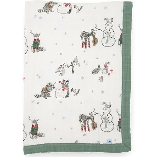 Little Unicorn Newborn Receiving Quilt | Ultra- Soft, Multi-Layered Muslin Fabric | Gift for Newborns & on-The-go (Snow Day)