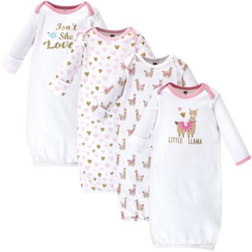 Hudson Baby Infant Girls Cotton Long-Sleeve Gowns 4pk, Little Llama, 0-6 Months