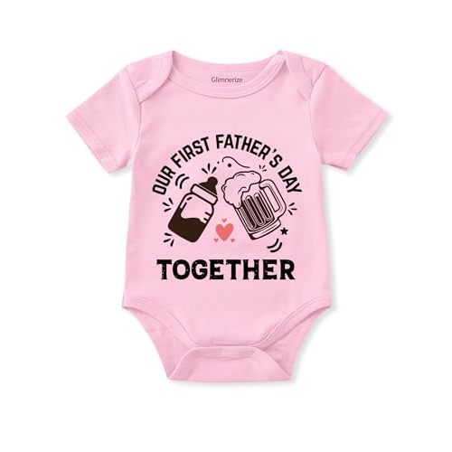 Glimnerize Baby Happy 1st Fathers Day Onesie Infant Cotton Short Sleeve Bodysuit 0-12 Months