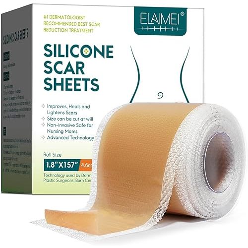 Silicone Scar Sheets(1.8” x 157”Inch- 4M), Scar Tape, Scar Strips, Medical Grade, Scar Remover, C-Section, Surgery, Keloid, Tummy Tuck, Scar Patch.