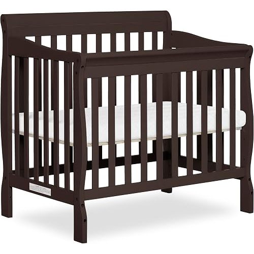 Dream On Me Aden 4-in-1 Convertible Mini Baby Crib, GREENGUARD Gold & BSA Certified, Sustainable Pinewood, Non-Toxic Finish, 3 Mattress Heights, Converts to Mini Day & Twin-Size Bed - Chocolate Chip