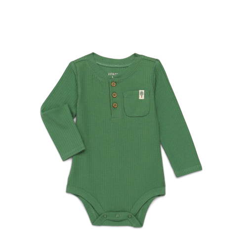 Garanimals Baby Boy Ribbed Pocket Henley Bodysuit with Long Sleeves, Sizes 0M-24M