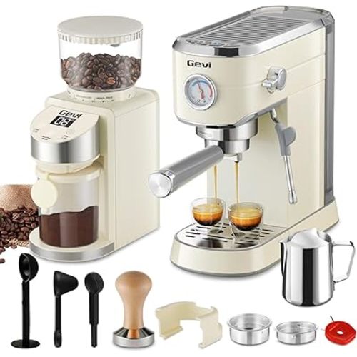 Gevi Espresso Machine 20 Bar with Grinder, Professional Espresso Maker with 35 Precise Grind Settings Burr Coffee Grinders Combos, Super-Automatic Espresso Machines, Gift for Coffee Lover