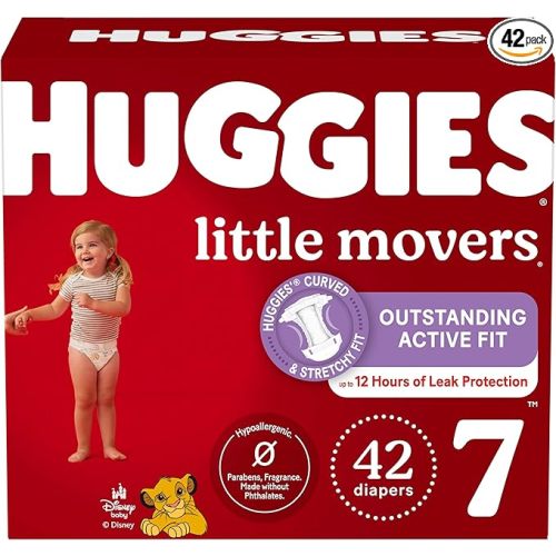 Huggies Size 7 Diapers, Little Movers Baby Diapers, Size 7 (41+ lbs), 42 Count, Packaging May Vary