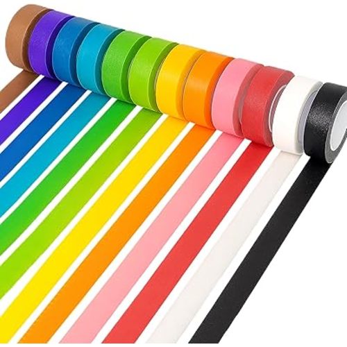 12PCS Colored Masking Tape, Colored Tape for Kids Art Supplies, DIY Craft Tape, Colored Painters Tape for Labeling, Classroom, Decorative, Rainbow Color Tape Rolls 2/3In x 13Yards(1.7cm x 12m)