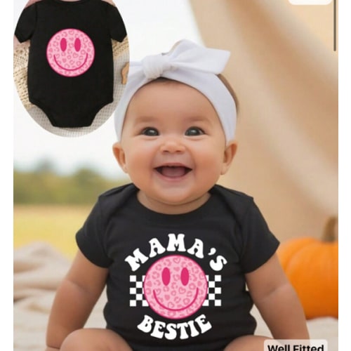 SHEIN Baby Girls' Cute Cartoon Smiling Face, Letter Slogan Print Short Sleeve Bodysuit | SHEIN USA