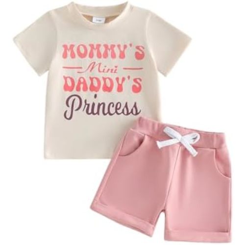 Toddler Baby Girl Summer Clothes Outfit Funny Letter T Shirt Top Short Set Infant Girl Clothes 6 12 18 months 2T 3T