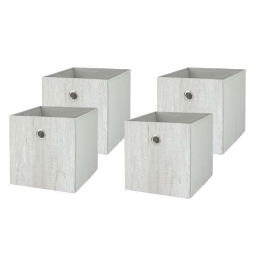 Mainstays Collapsible Fabric Cube Storage Bins (10.5" x 10.5"), Gray Wood, 4 Pack