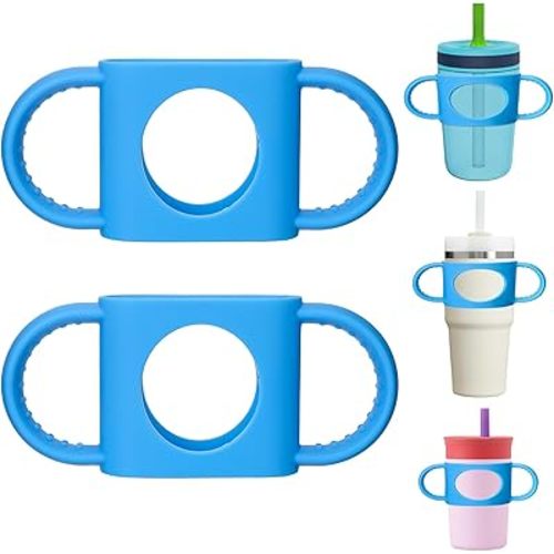 Mity rain Cup Grip Compatible with Owala Toddler Cup - Kid Cup Silicone Dual-Handle Fit for Owala 12oz, for Zak 12oz 15oz, for Stanley 14oz, Kid Water Bottle Handle Tumblers Accessories(2pcs Blue)