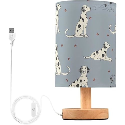 Bedside Table Lamp Dalmatian Dogs Nightstand Lamp with Wood Desk Lamps for Bedroom Living Room Nursery Office Home Decor