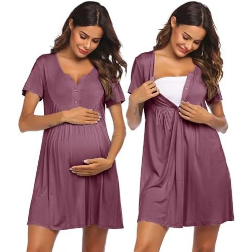 Ekouaer Labor and Delivery Gown, Nursing Nightgown, Maternity Nightgowns for Hospital Short Breastfeeding Nightgown S-XXL