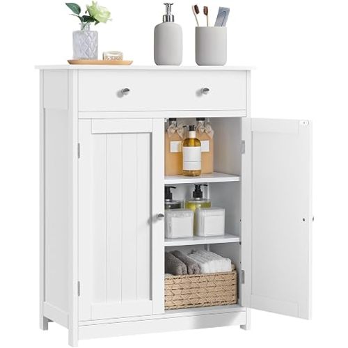 Yaheetech Bathroom Storage Cabinet with 1 Drawer and 2 Doors, Bathroom Floor Cabinet with Adjustable Shelf, Wooden Storage Units for Living Room, Entryway, Small Space,White