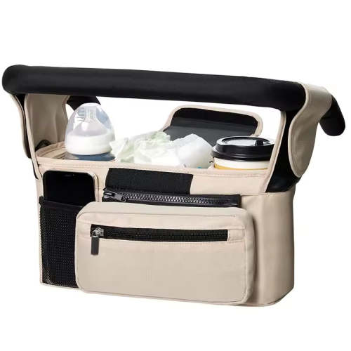 Baby Stroller Organizer – Diaper, Bottle & Phone Holder - Beige