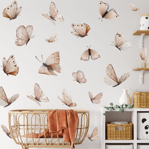 Boho Butterfly Wall Decals，Butterfly Wall Stickers，Flowers Butterflies Wall Decorations，Girls Bedroom Removable Wall Decals，Wedding Offices Bedroom Room Sticker (Boho Brown Butterfly Wall Decals)