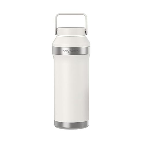 Baby Brezza All Day Portable Breastmilk Cooler, Large 20z Capacity, Insulated Travel Bottle Includes 2 Ice Packs + 2 Bottles, Soft White
