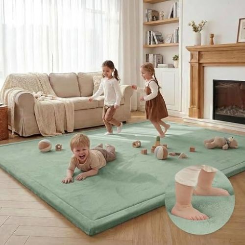 Large 79"x118" Baby Activity Play Mat for Floor,1.3" Thick Foam for Tummy Time&Crawling,Non-Slip Nursery Rug for Infants,Toddlers&Kids,Tatami Style for Yoga,Living Room,Classroom&Playroom(Sage Green) | Ultra Soft Thick