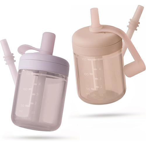 Moonkie Baby Straw cup | Silicone Toddler Sippy Cup Training Cup with Straw Lid | BPA-Free Drop-Proof Cup | Baby Led Weaning | 6 Months+, 5 oz, 2pack