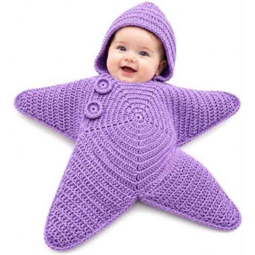 Hand-Crocheted Starfish Onesie, Baby Swaddle Sleep Sack, Cozy Hooded Star Dress for Photos