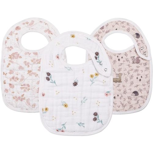 Snap Muslin Bibs for Boys & Girls,3-Pack Baby Bibs for Drooling and Teething,Cotton Muslin Absorbent & Soft Layers