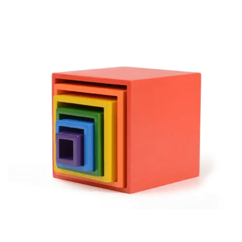 6 Pcs Colored Rainbow Wooden Nesting Box Set In Primary Color