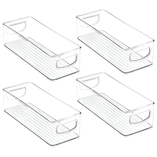 mDesign Small Plastic Office Storage Container Bins with Handles for Organization in Filing Cabinet, Closet Shelf, or Desk Drawers, Organizer for Notes, Pens, Pencils, Ligne Collection, 4 Pack - Clear