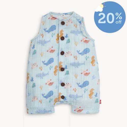 deep sea jubilee cotton gauze magnetic sleeveless romper