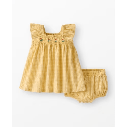 Baby Flutter Sleeve Seersucker Dress & Bloomers Set