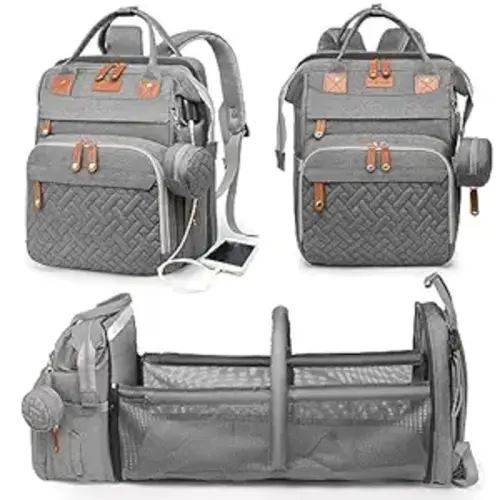 Baby Diaper Bag with Changing Station, Waterproof Diaper Bag Backpack for Moms Dads with USB Charging Port, Baby Shower Gifts, Large Capacity diaper backpack, Grey