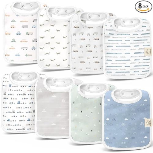 KeaBabies 8-Pack Organic Baby Bibs for Boys, Girls Drool Bibs (Vessels)