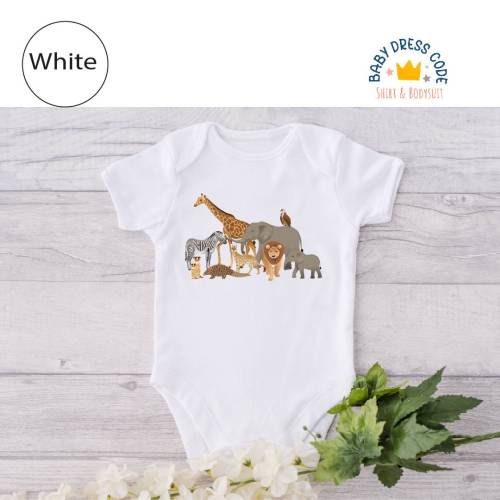 Safari Animal Bodysuit: African Wildlife Baby Shirt