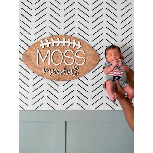 Football Name Sign | 18-36" Diameter | Round Sign | Child Baby Name | Football Nursery | Baby Gift | 3D | Shower Gift | Nursery Wall Decor