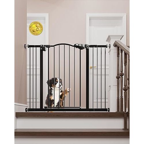 InnoTruth Baby Gate 29–39.6" Wide, 30" Tall Dog Gate for Stairs and Doorways, Pressure Mounted Metal Pet Gate with Dual Lock, Easy Walk-Through and Expandable Design, Black