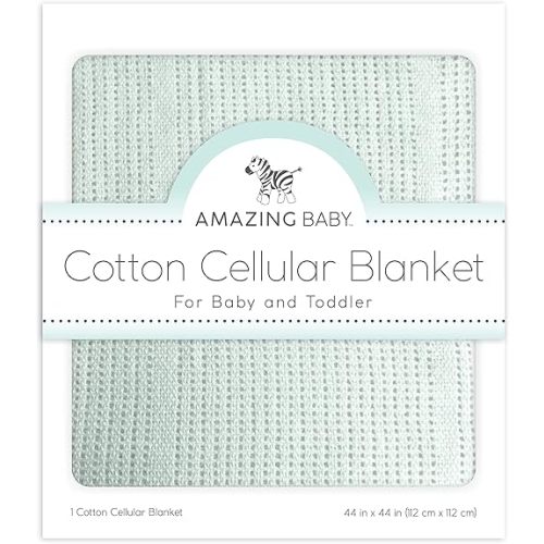 Amazing Baby Cellular Blanket, Premium Cotton Knit, Ultra Soft, Breathable, Cozy Gift for Baby Boys and Girls, Favorite Toddler Blanket, 44 x 44 inches (112 x 112 cm), Soft SeaCrystal