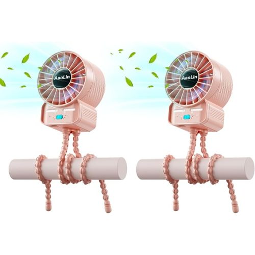 2 Pack Multifunctional Portable Stroller Fan 4 Speed 6600rpm High Speed Usb Rechargeable Personal Mini Handheld Fan Extended Tripod For Desktop Winding Kids Bed Treadmill Bike Golf Cart Outdoor Travel