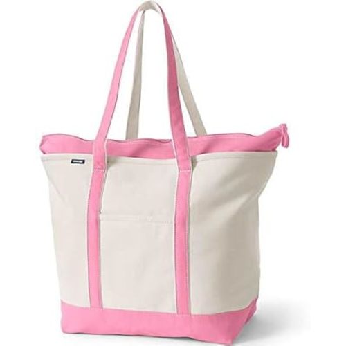 Lands' End Zip Top Long Handle Canvas Tote Bag