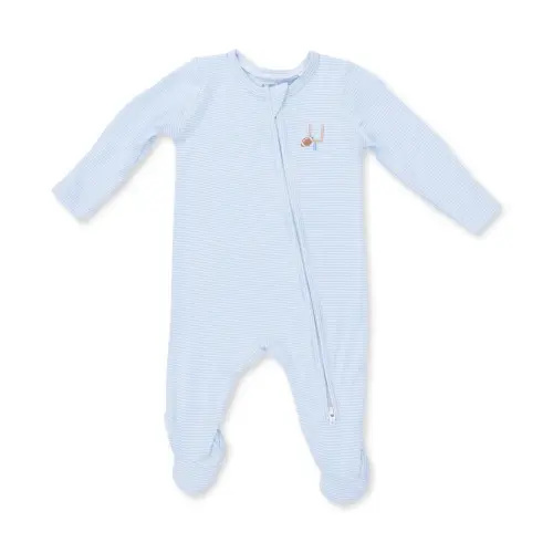 Football Blue Micro Stripe - 2 Way Zipper Footie